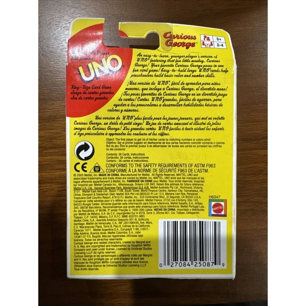 Vintage Curious George UNO Card Game 2005 Mattel